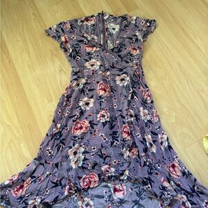 Floral V-Neck Short Sleeve Maxi Dress - Purple